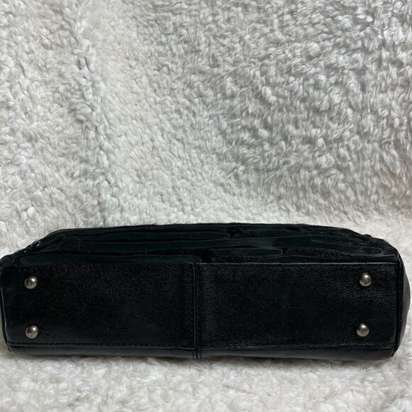 Patricia Nash Black leather & calf hair zebra Stripes silver tone frame Satchel - Picture 13 of 16